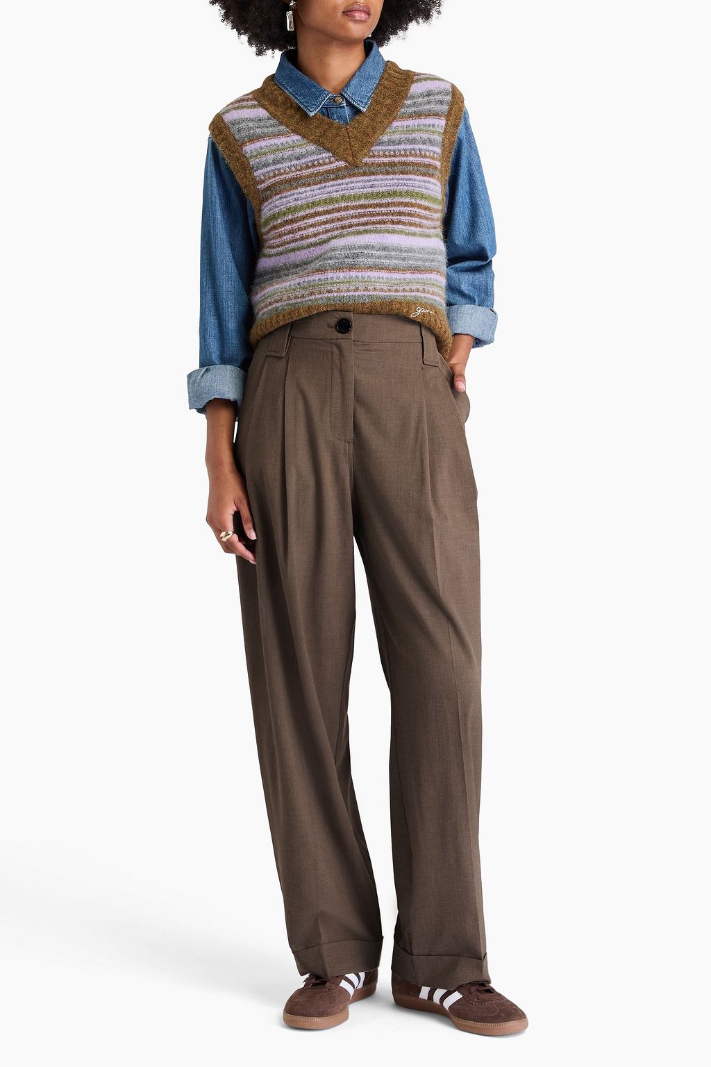 GANNI Pleated woven wide-leg pants
