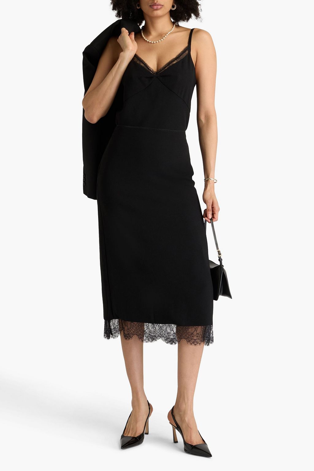 VINCE. Lace-trimmed crepe camisole