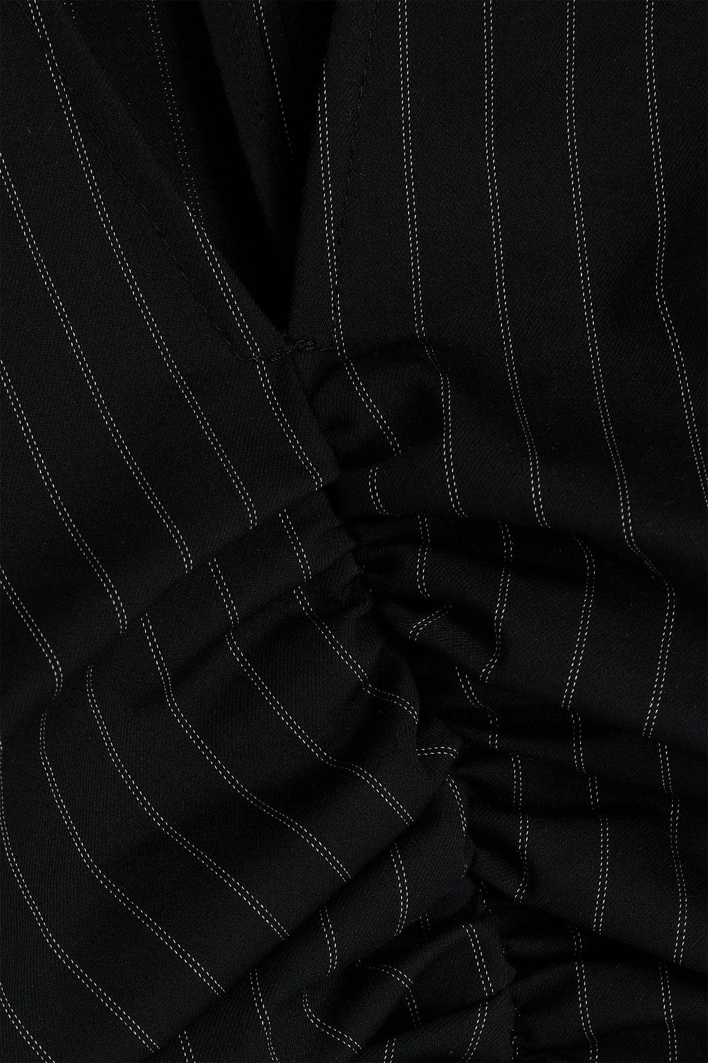 GANNI Ruched pinstriped stretch-twill midi dress