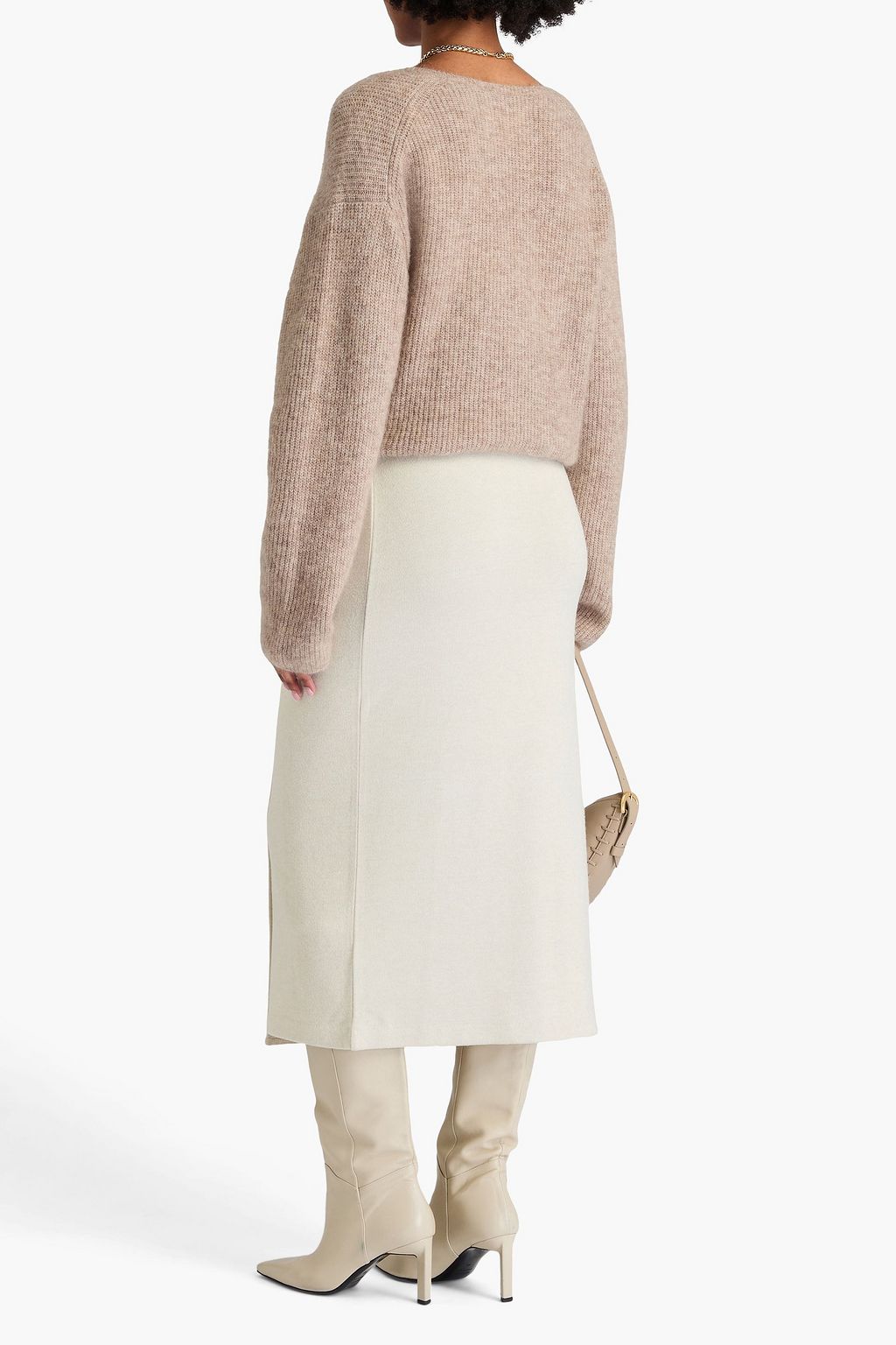 VINCE. Wrap-effect knitted midi skirt