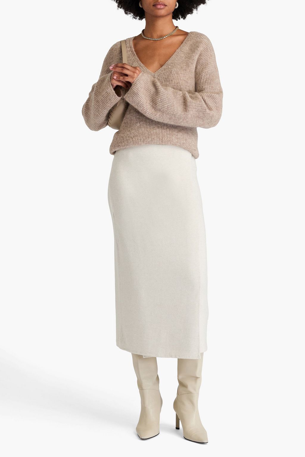 VINCE. Wrap-effect knitted midi skirt