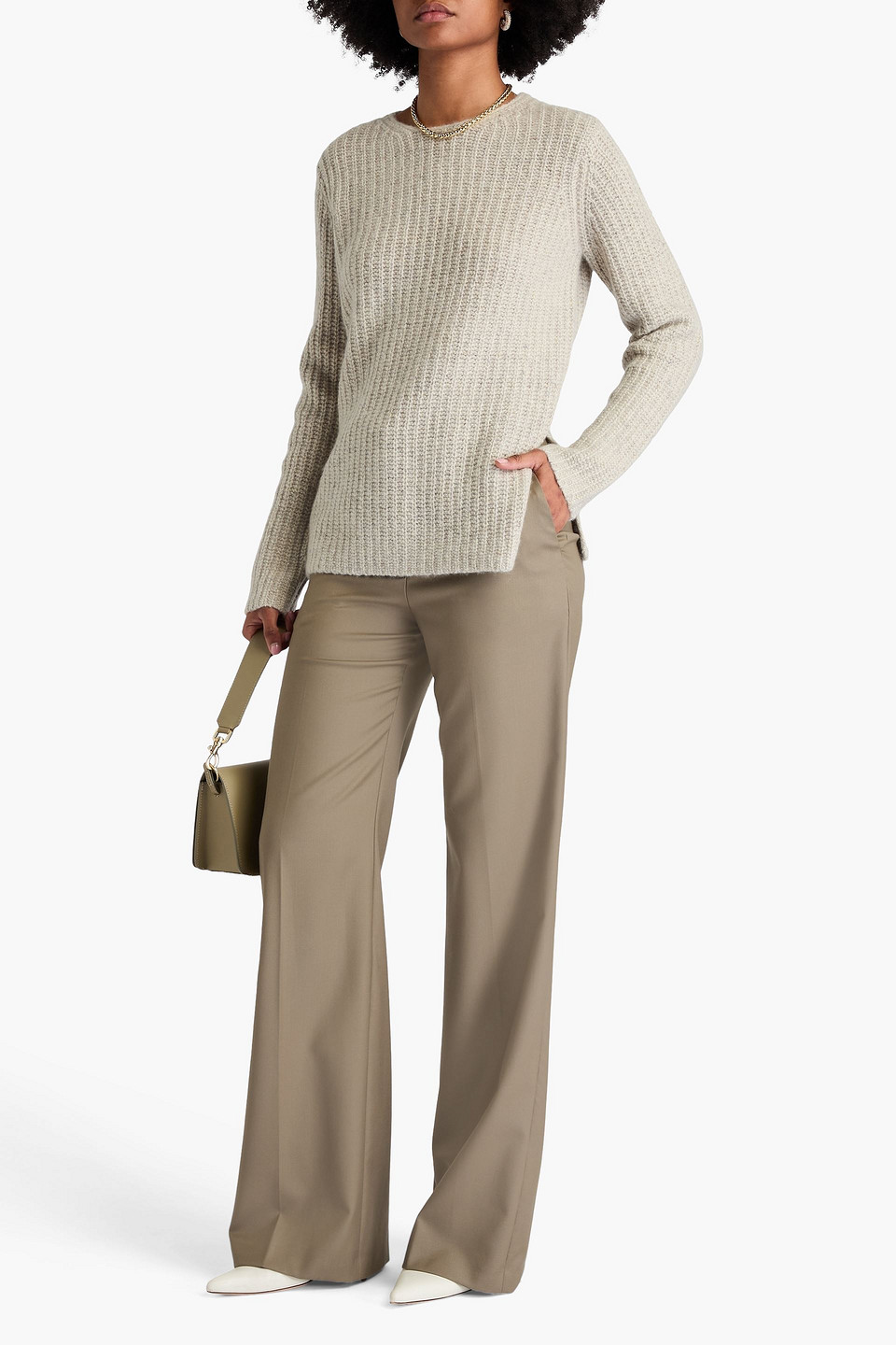 Vince Ribbed Donegal Cashmere Tunic In Gray