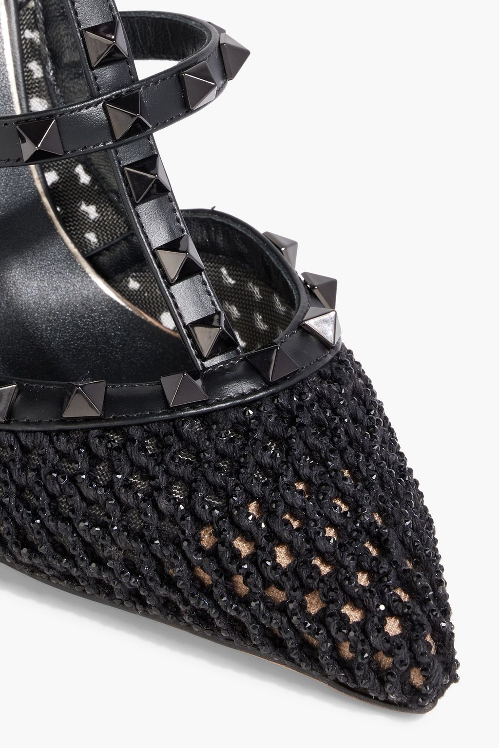 【試着のみ美品】VALENTINO GARAVANI ピンヒール ブラック 34 VALENTINO GARAVANI Rockstud crochet and leather pumps | THE OUTNET