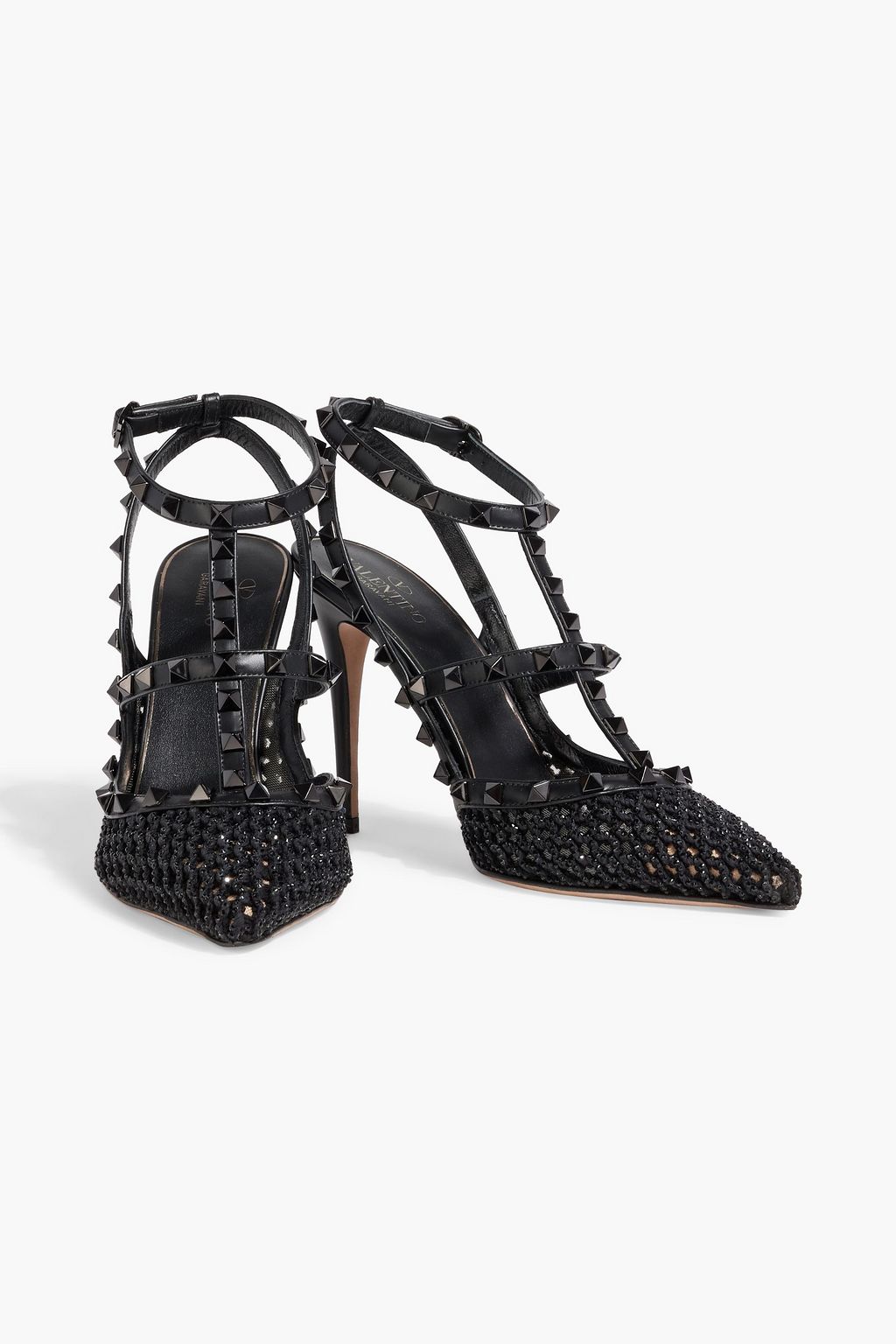 VALENTINO GARAVANI Rockstud crochet and leather pumps | THE OUTNET