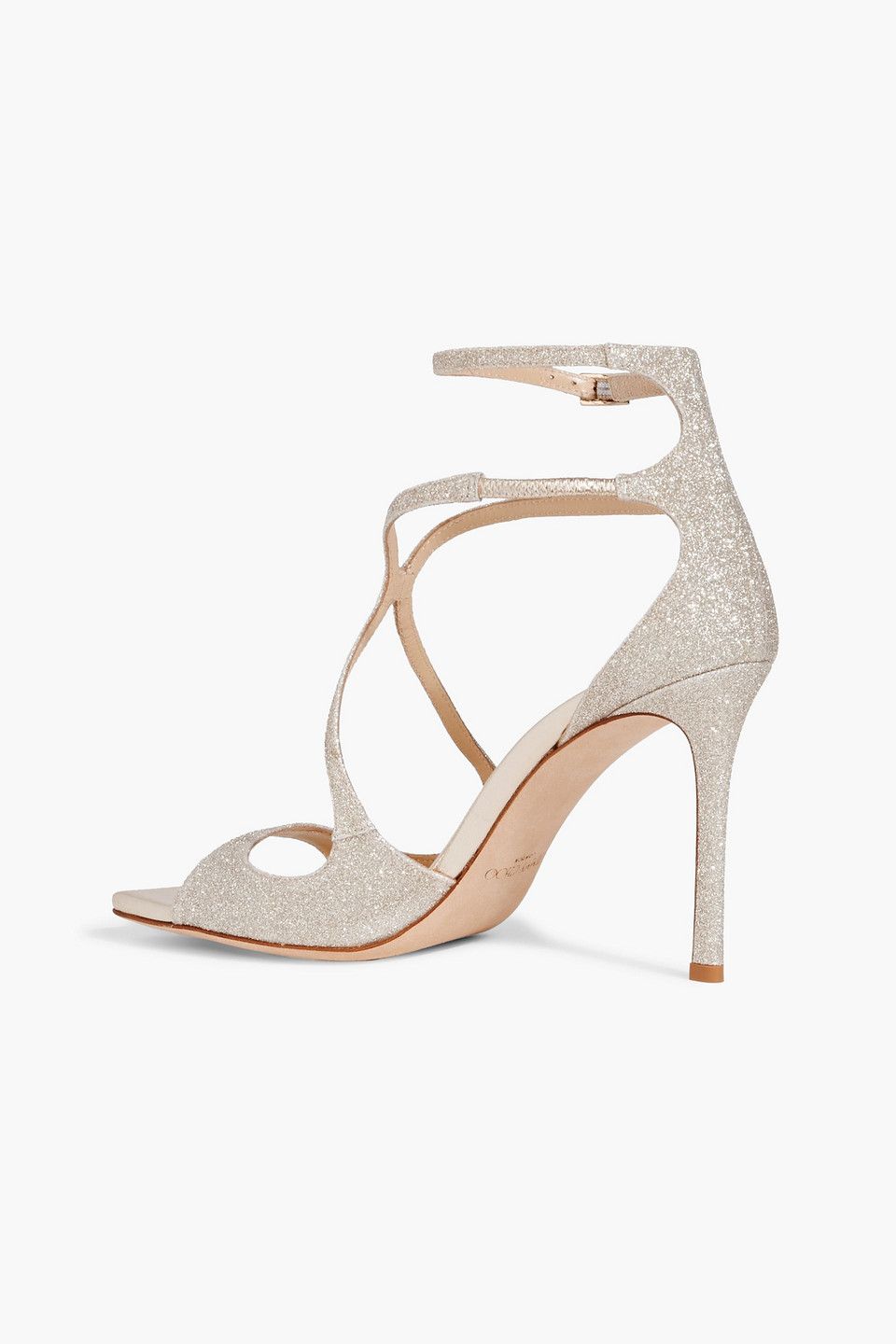 Jimmy Choo Azia 95 Glittered Satin Sandals In White