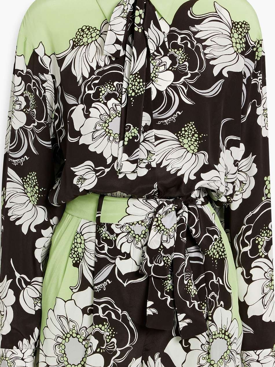 pussy-bow floral-print silk crepe de chine playsuit