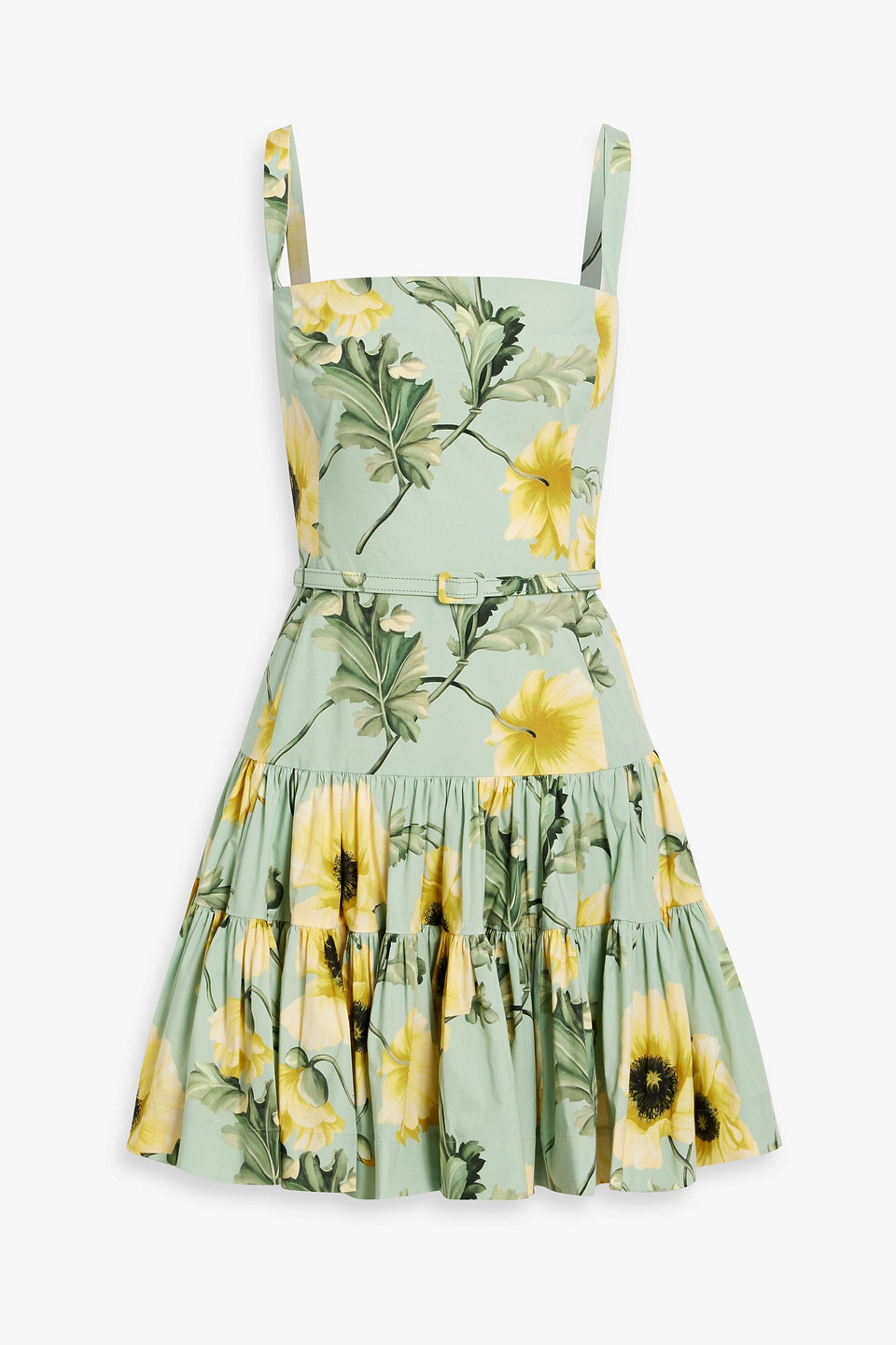 Tiered floral-print cotton-blend poplin mini dress