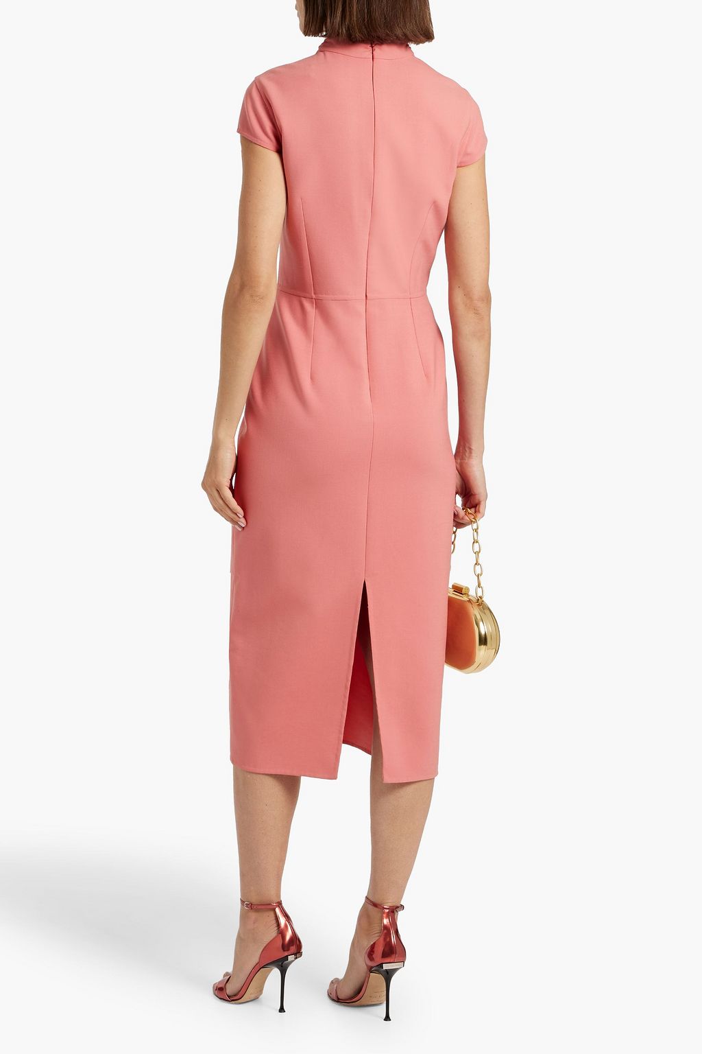 OSCAR DE LA RENTA Tie-neck grain de poudre wool-blend midi dress