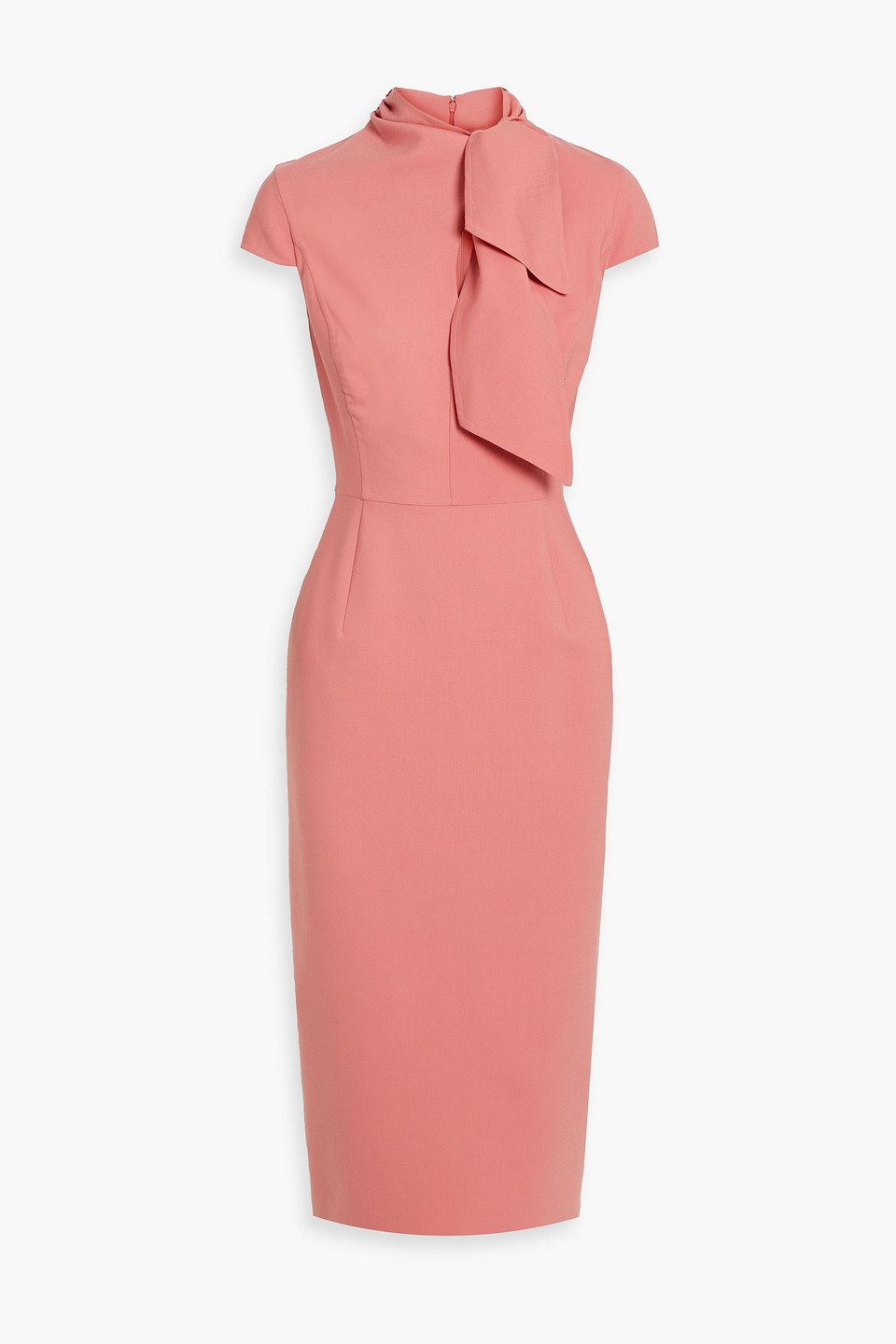 Tie-neck grain de poudre wool-blend midi dress