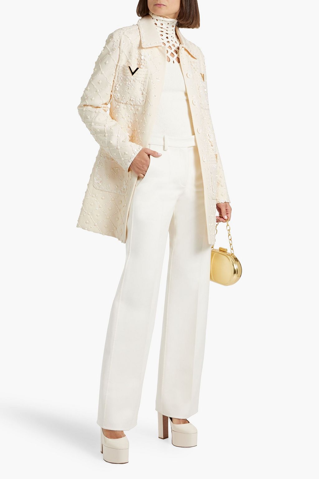 VALENTINO GARAVANI Embellished wool and silk-blend crepe coat