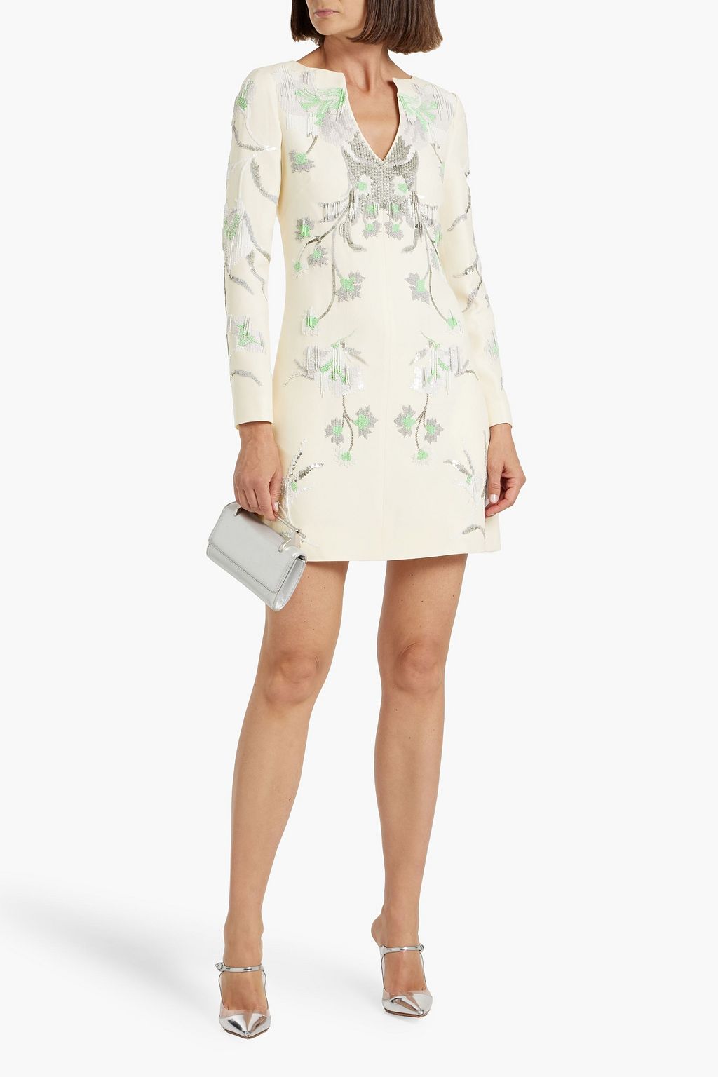 VALENTINO GARAVANI Embellished wool and silk-blend crepe mini dress