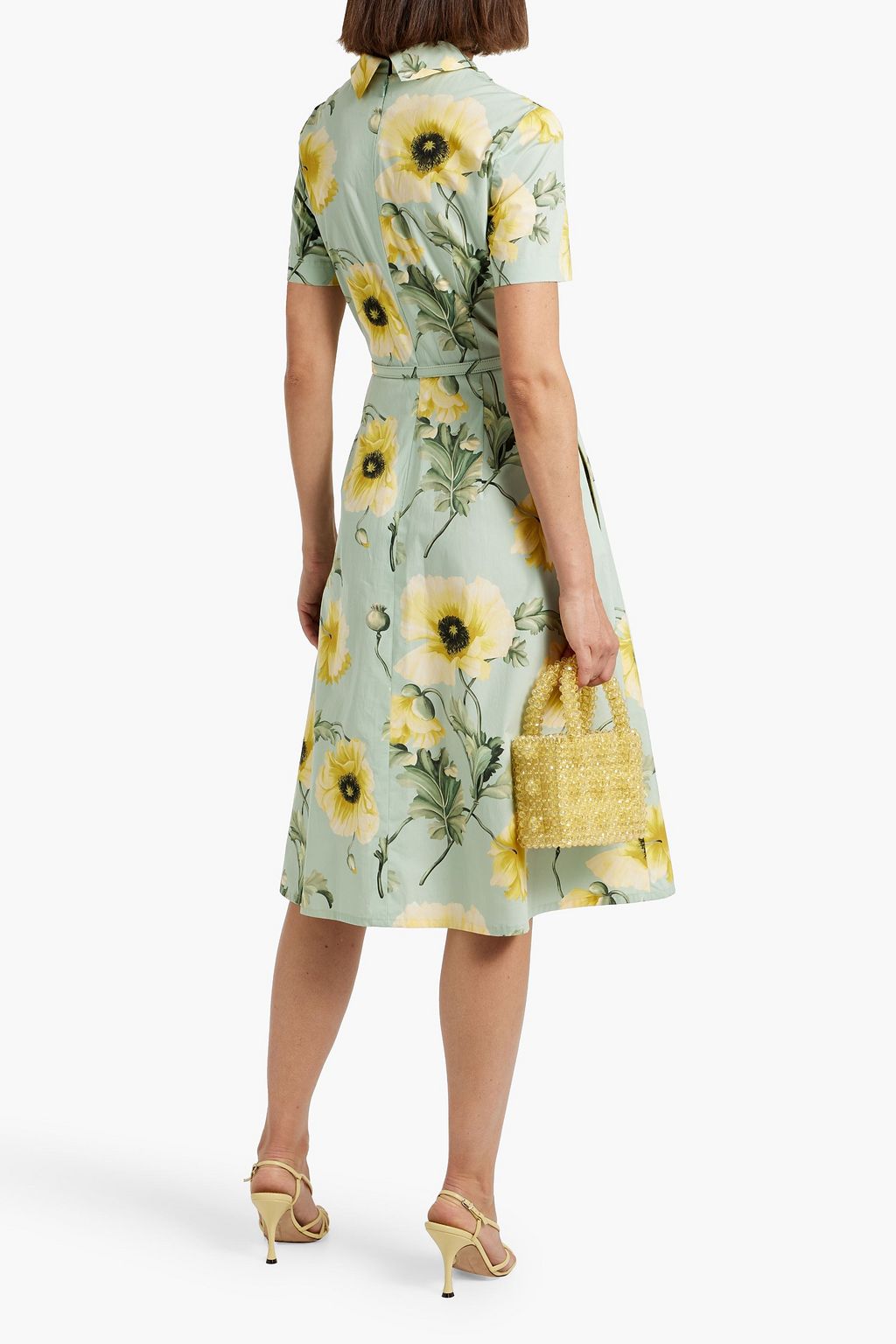 OSCAR DE LA RENTA Belted floral-print cotton-blend poplin midi dress