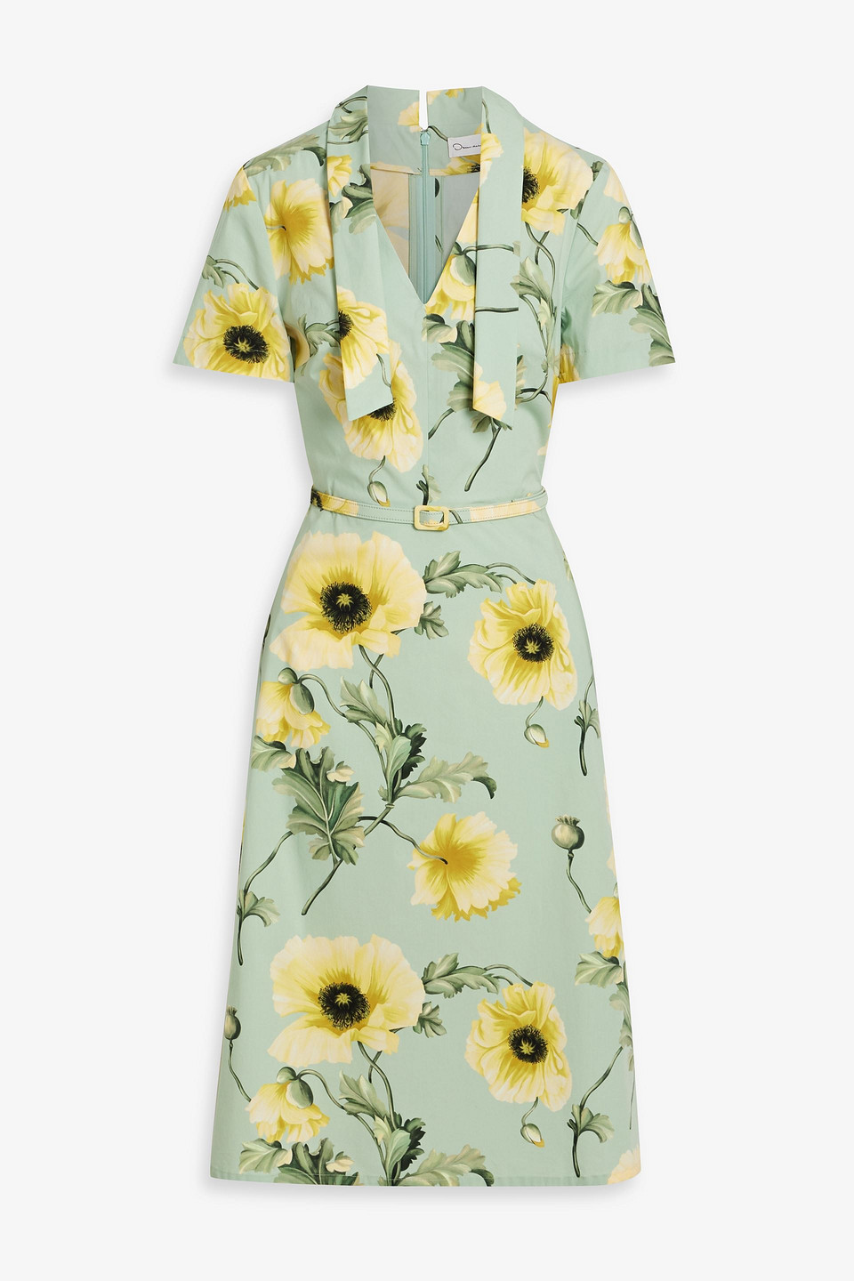 Belted floral-print cotton-blend poplin midi dress