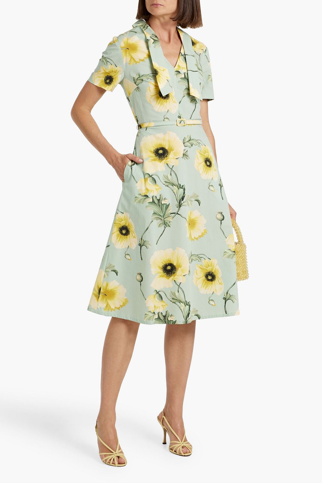 OSCAR DE LA RENTA Belted floral-print cotton-blend poplin midi dress