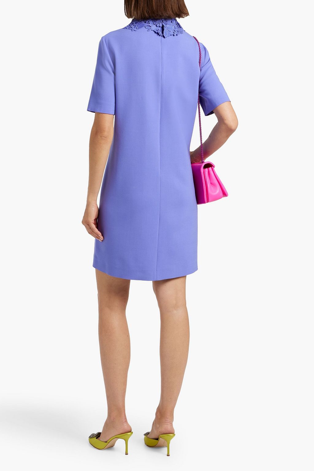 OSCAR DE LA RENTA Guipure lace-trimmed wool-blend crepe mini dress