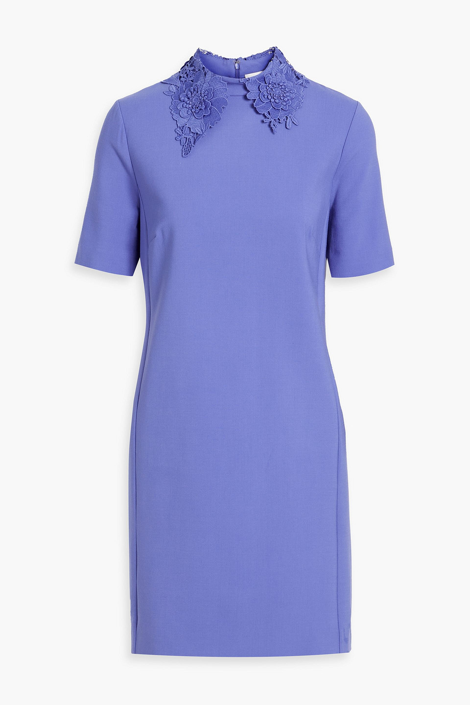 Guipure lace-trimmed wool-blend crepe mini dress