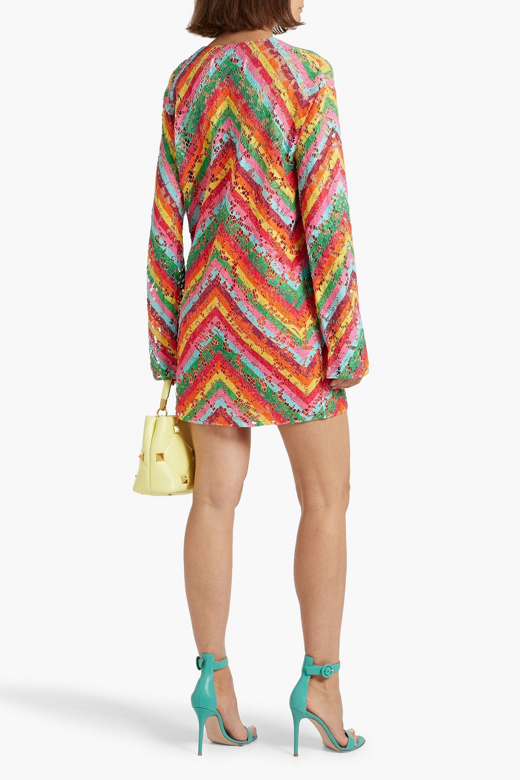 VALENTINO GARAVANI Embellished striped corded lace mini dress