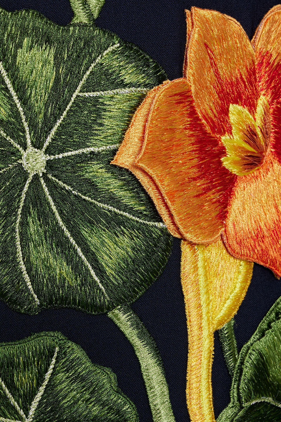 Oscar De La Renta Floral-appliquéd Grain De Poudre Wool-blend Coat In Blue