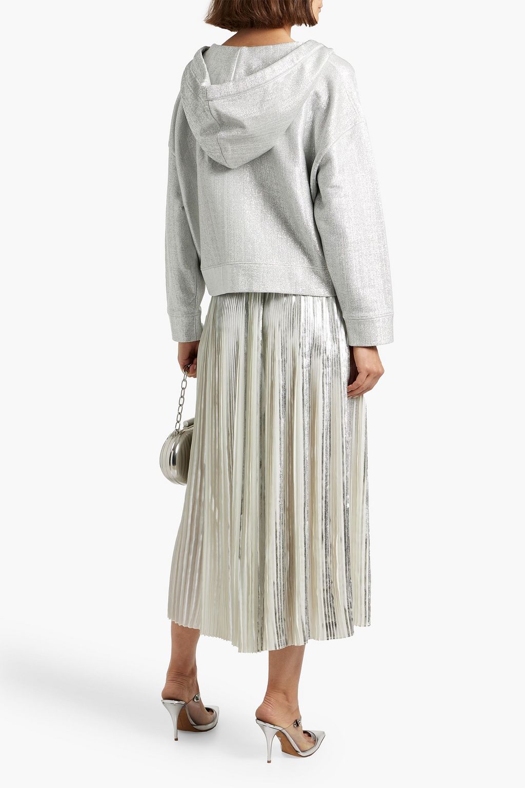 VALENTINO GARAVANI Pleated metallic coated crepe midi skirt