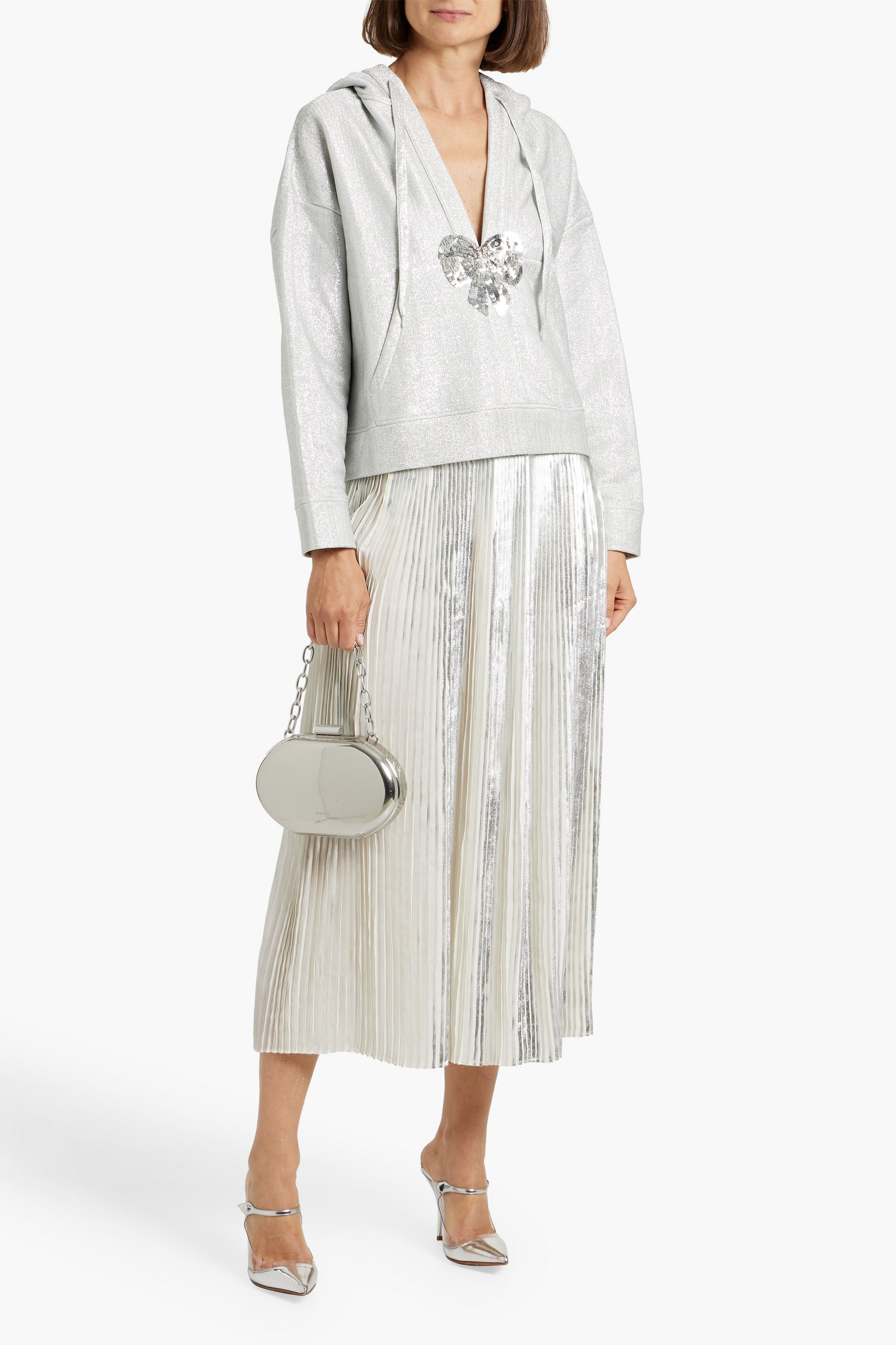 Valentino Garavani Pleated metallic coated crepe midi skirt