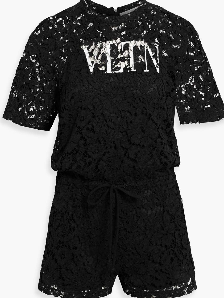 logo-print corded lace playsuit