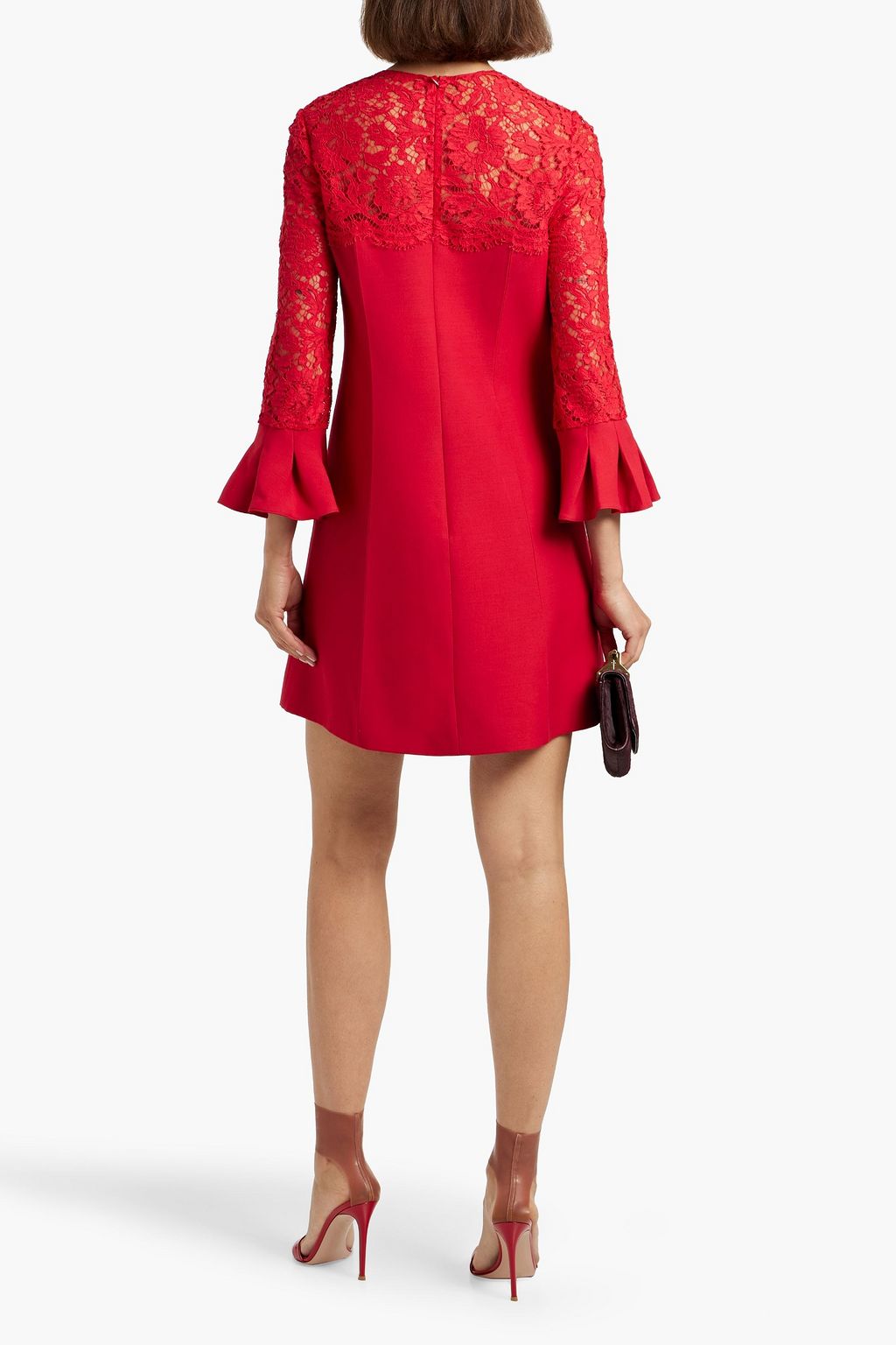 VALENTINO GARAVANI Lace-paneled wool and silk-blend crepe mini dress