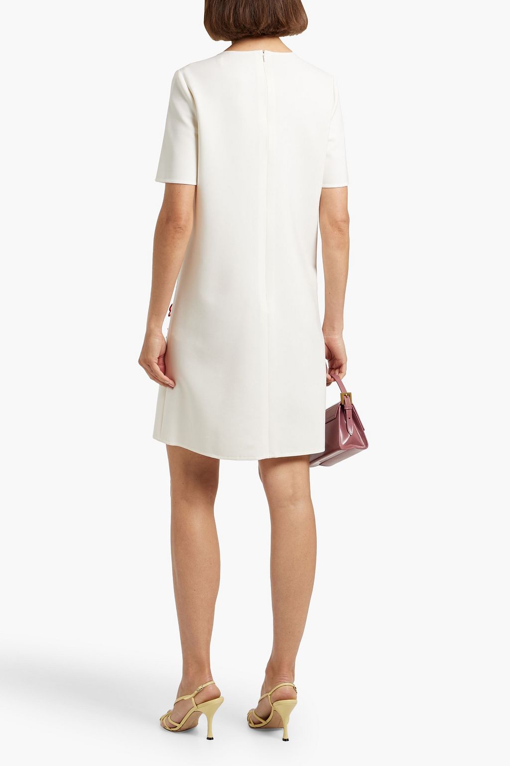 OSCAR DE LA RENTA Floral-appliquéd wool-blend dress