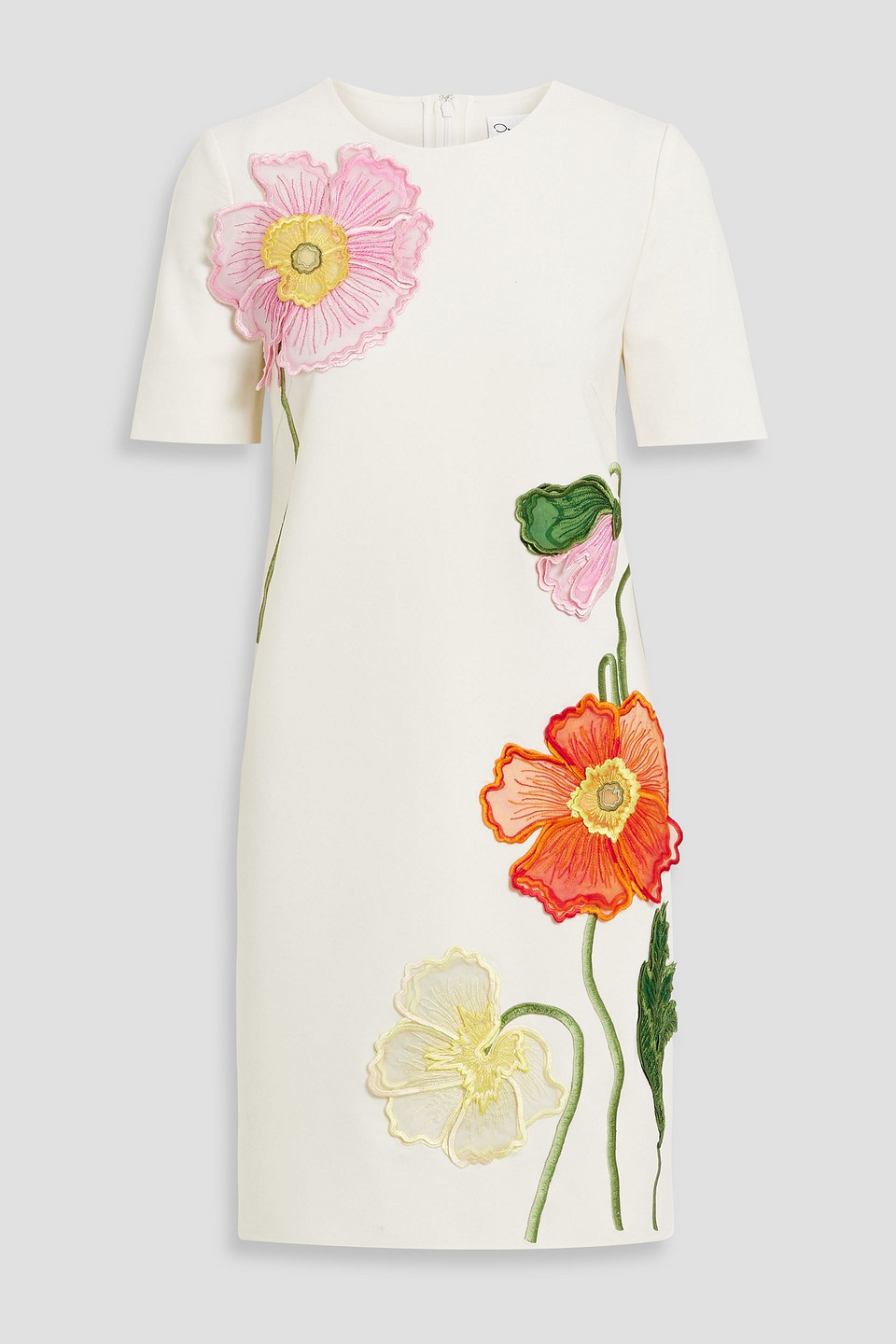 Floral-appliquéd wool-blend dress