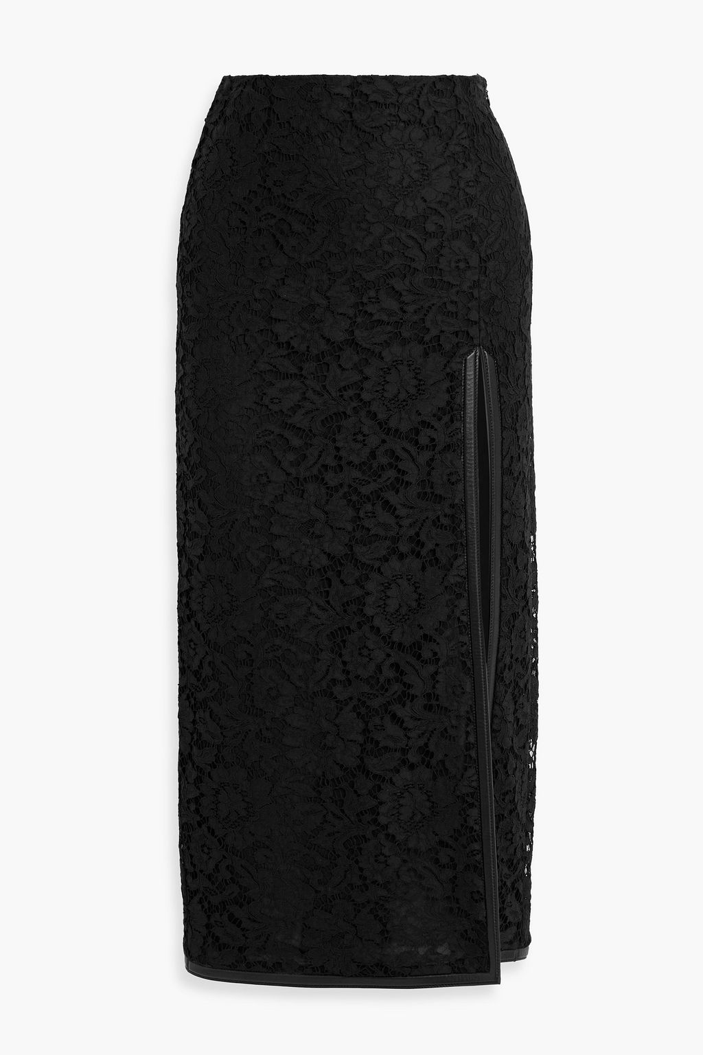 VALENTINO GARAVANI Leather-trimmed corded lace midi skirt | THE OUTNET