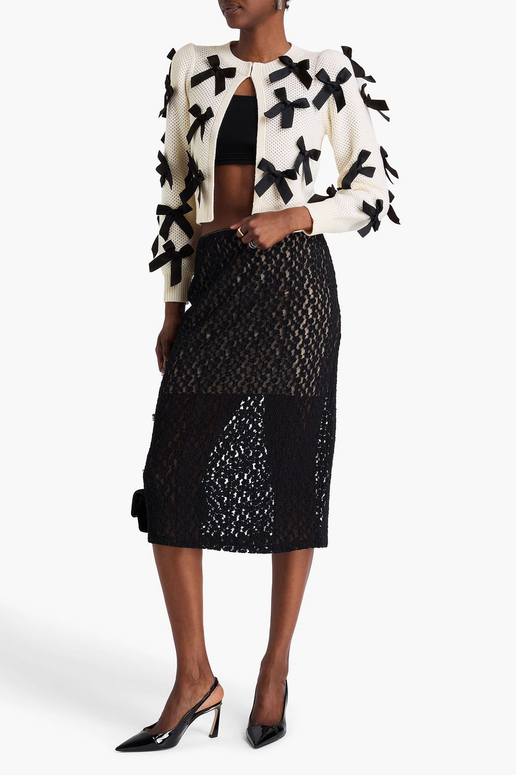 ALICE + OLIVIA Bow-detailed wool-blend cardigan