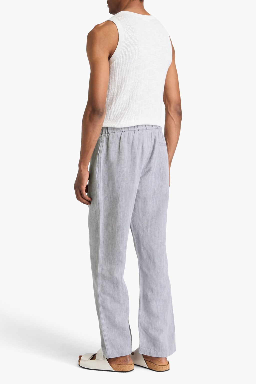 FRESCOBOL CARIOCA Rocha herringbone cotton and linen-blend drawstring pants