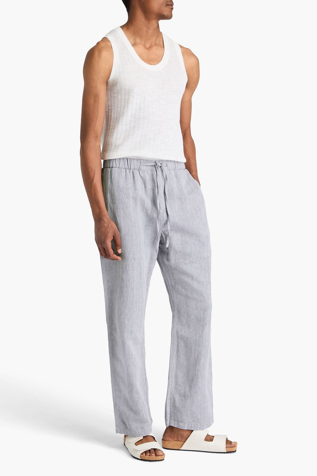 FRESCOBOL CARIOCA Rocha herringbone cotton and linen-blend drawstring pants