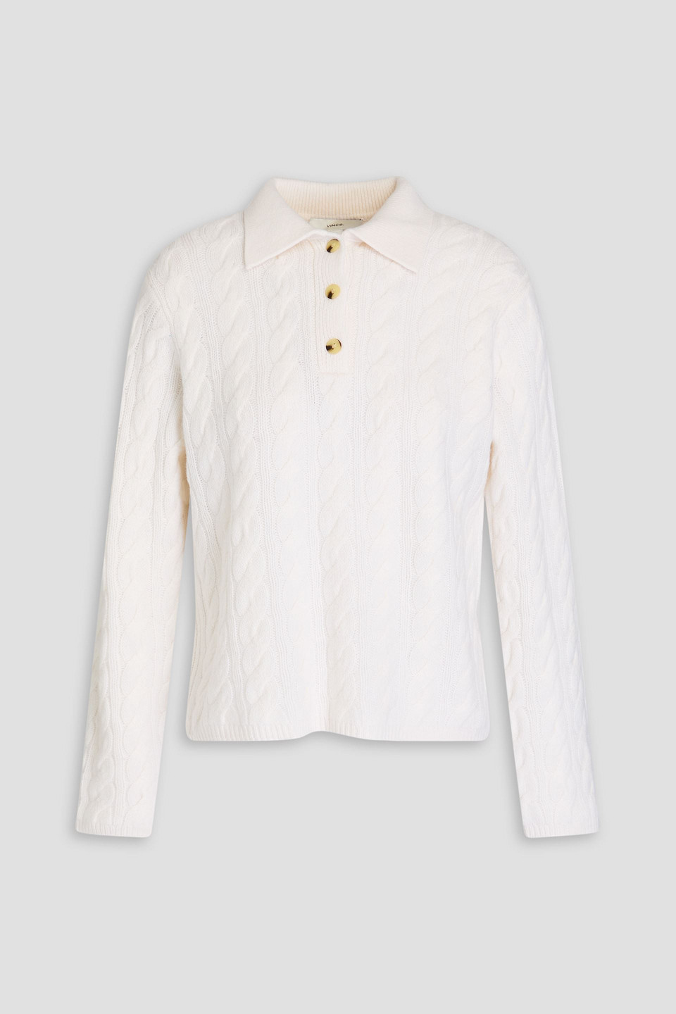 . Cable-knit wool-blend polo sweater