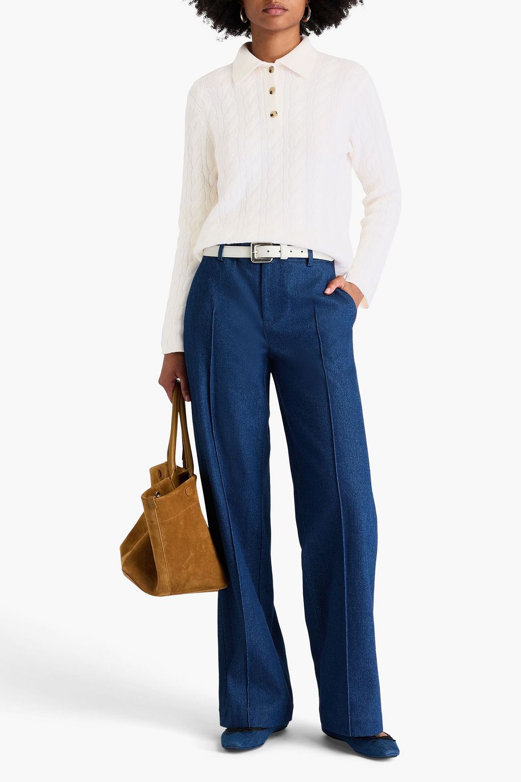 VINCE. Cable-knit wool-blend polo sweater