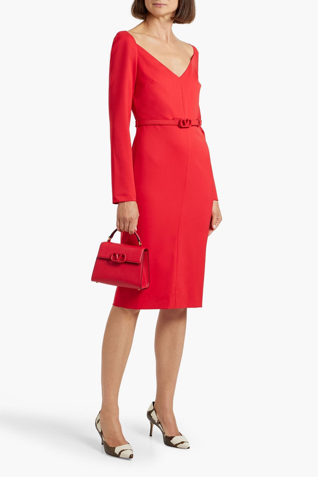 VALENTINO GARAVANI Belted wool-blend crepe dress