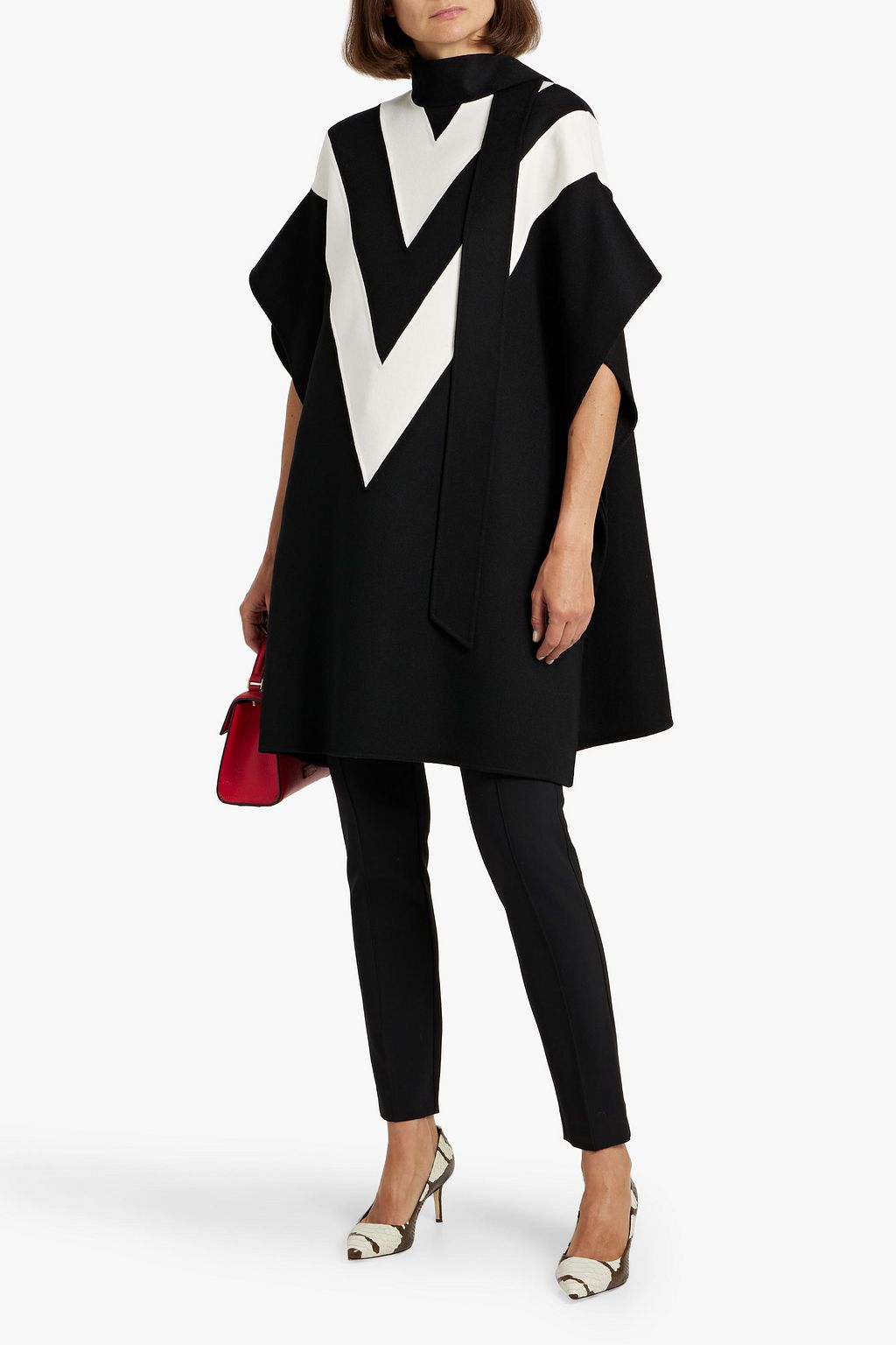 VALENTINO GARAVANI Two-tone wool and cashmere-blend poncho
