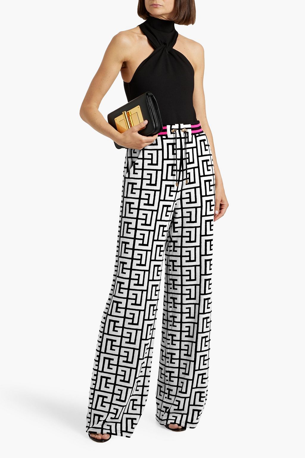 BALMAIN Jacquard-knit wool-blend wide-leg pants