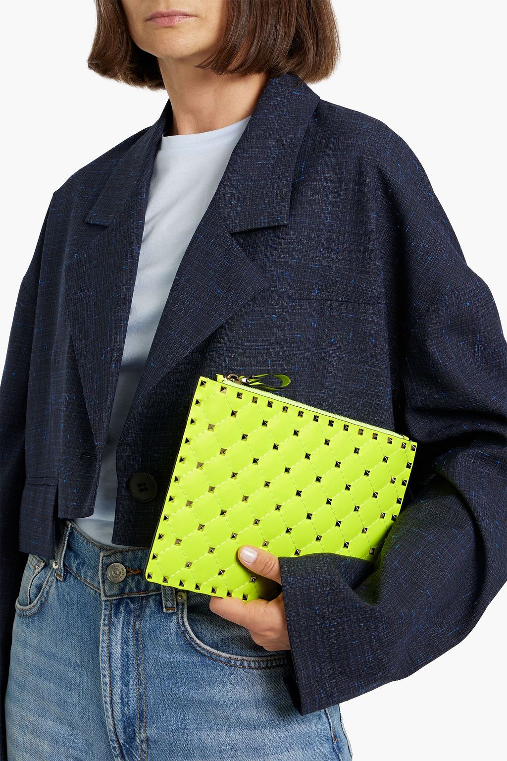 VALENTINO GARAVANI Rockstud neon quilted leather pouch