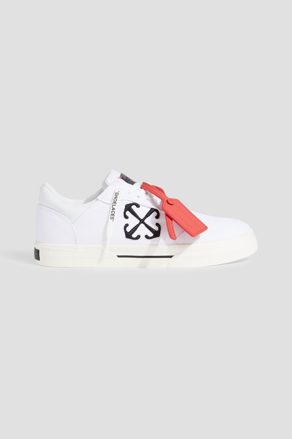 Vulcanized embroidered leather-trimmed canvas sneakers
