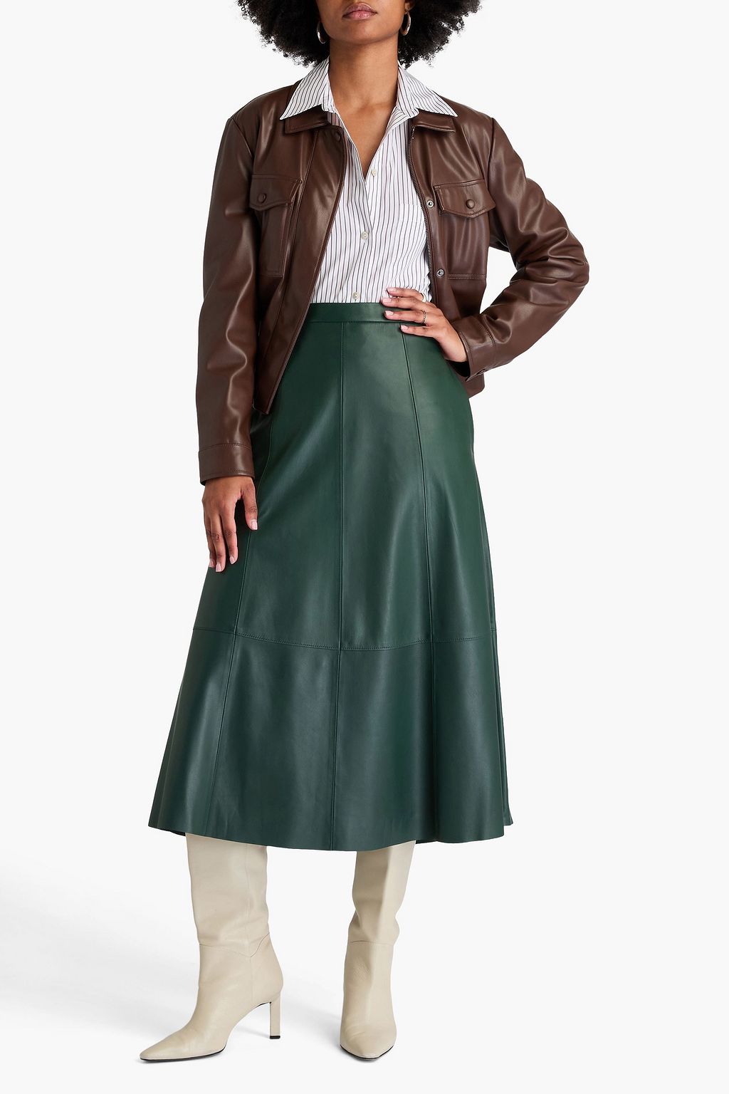 VINCE. Leather midi skirt
