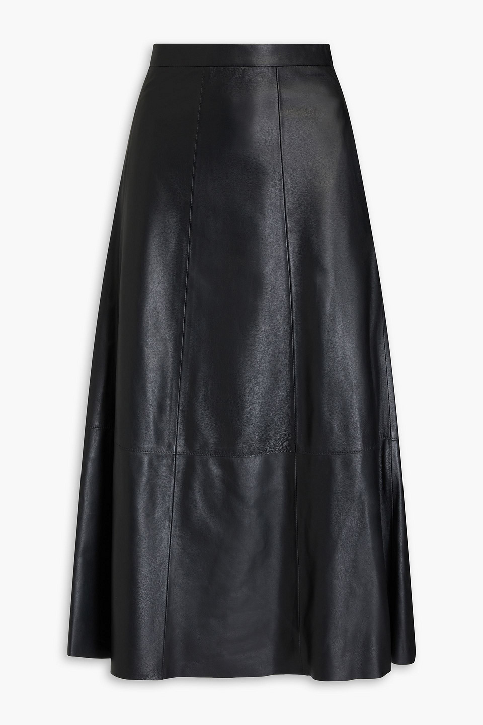 Vince Leather Midi Skirt In Black