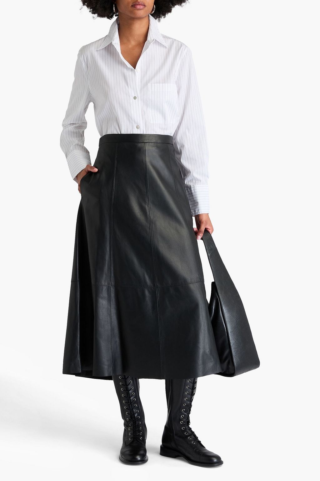 VINCE. Leather midi skirt