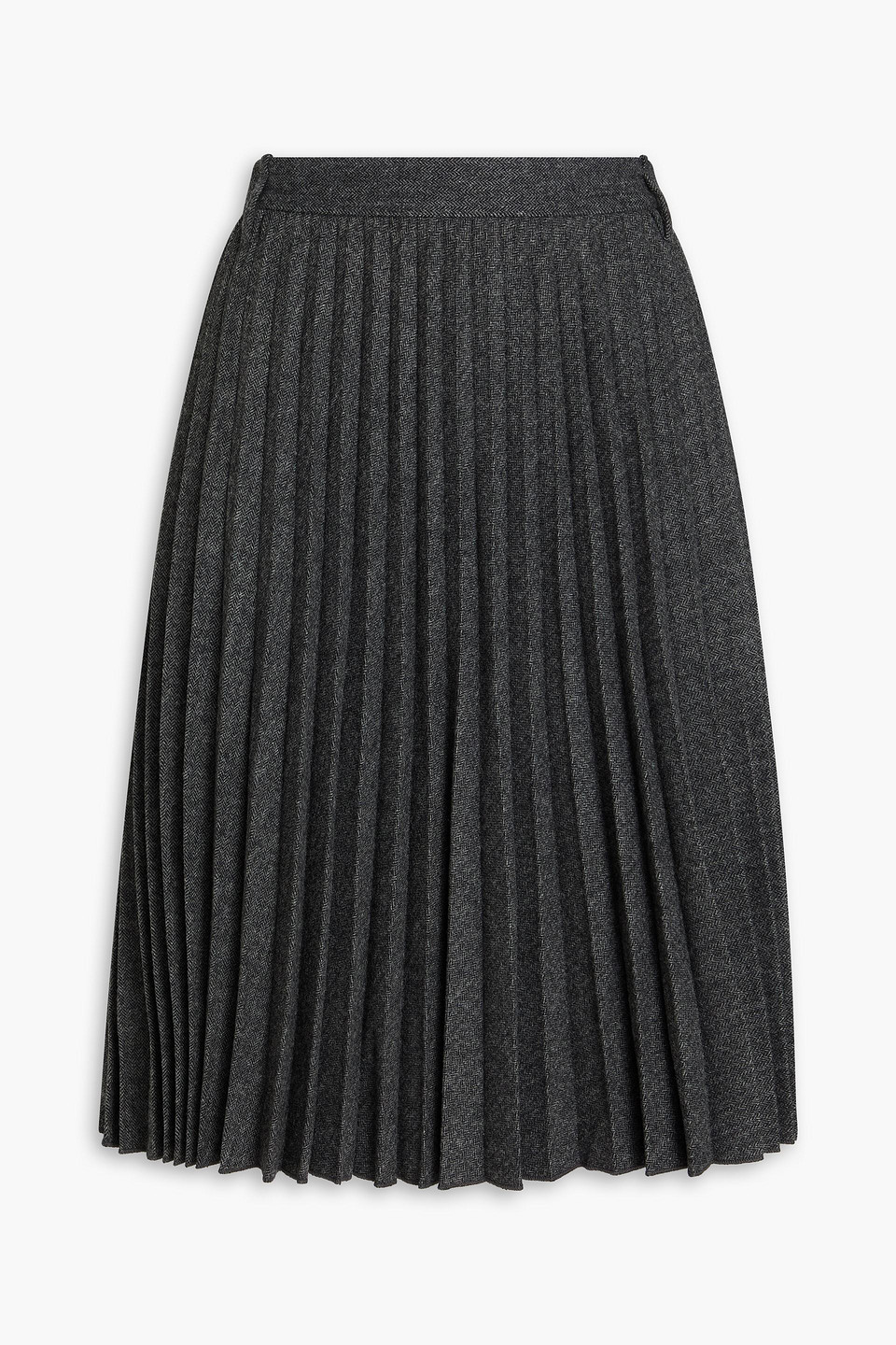 Vince Mid Rise Pleated Herringbone Midi Skirt In Gray