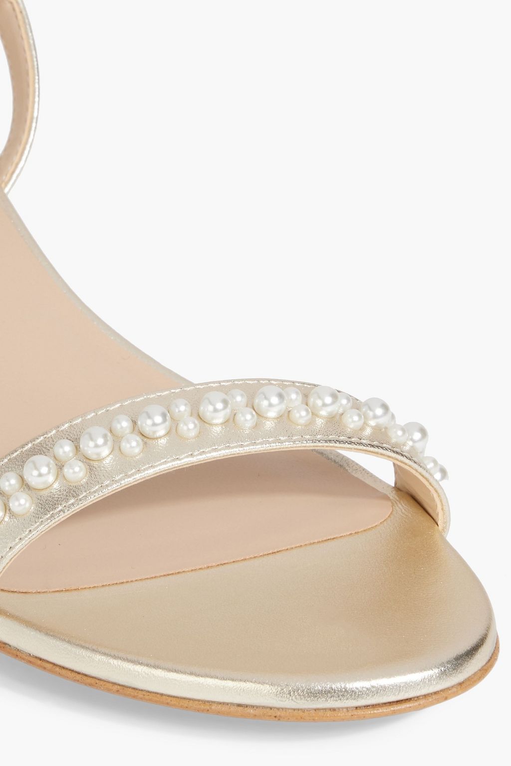 STUART WEITZMAN Dancer 35 faux pearl-embellished metallic leather sandals