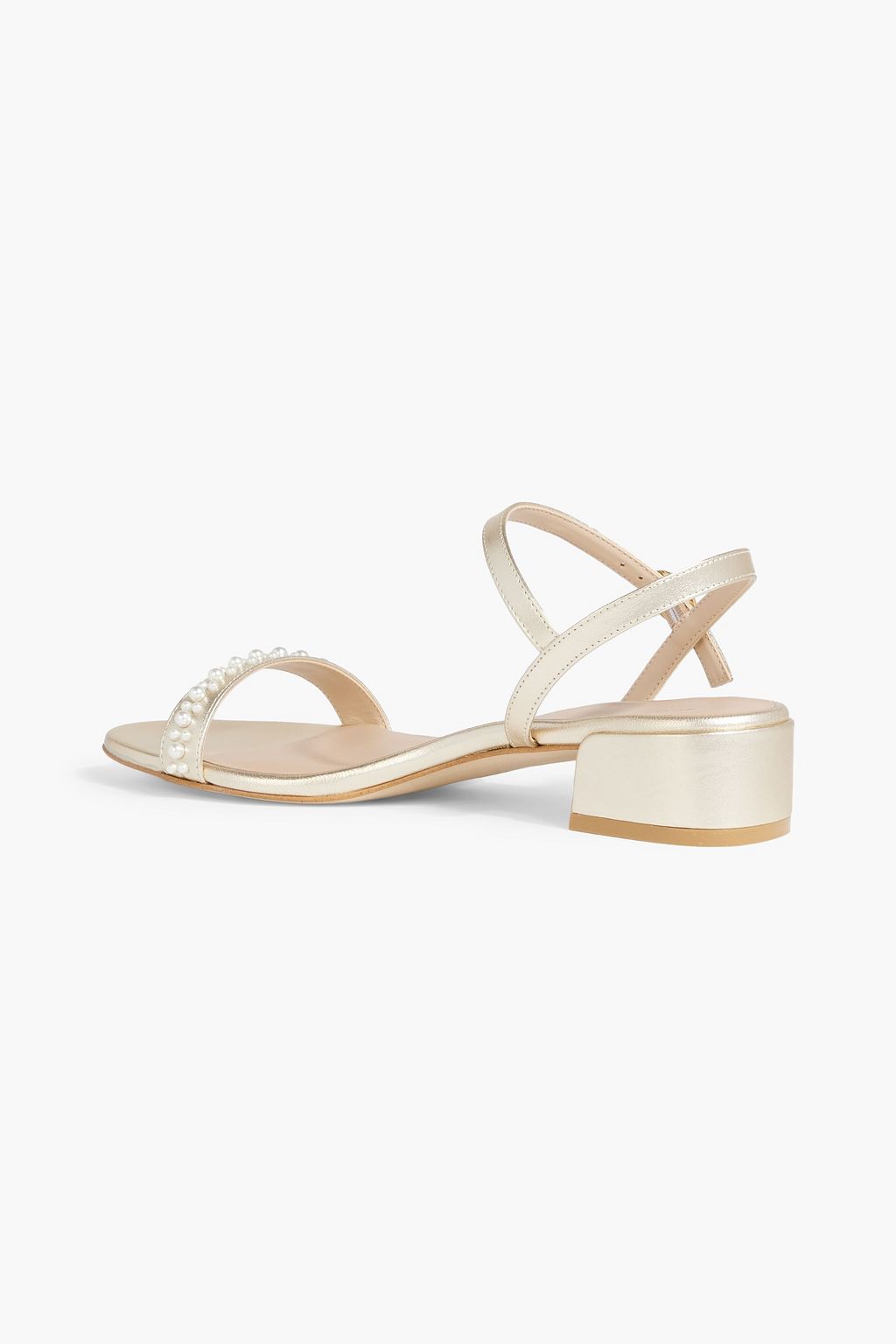 STUART WEITZMAN Dancer 35 faux pearl-embellished metallic leather sandals