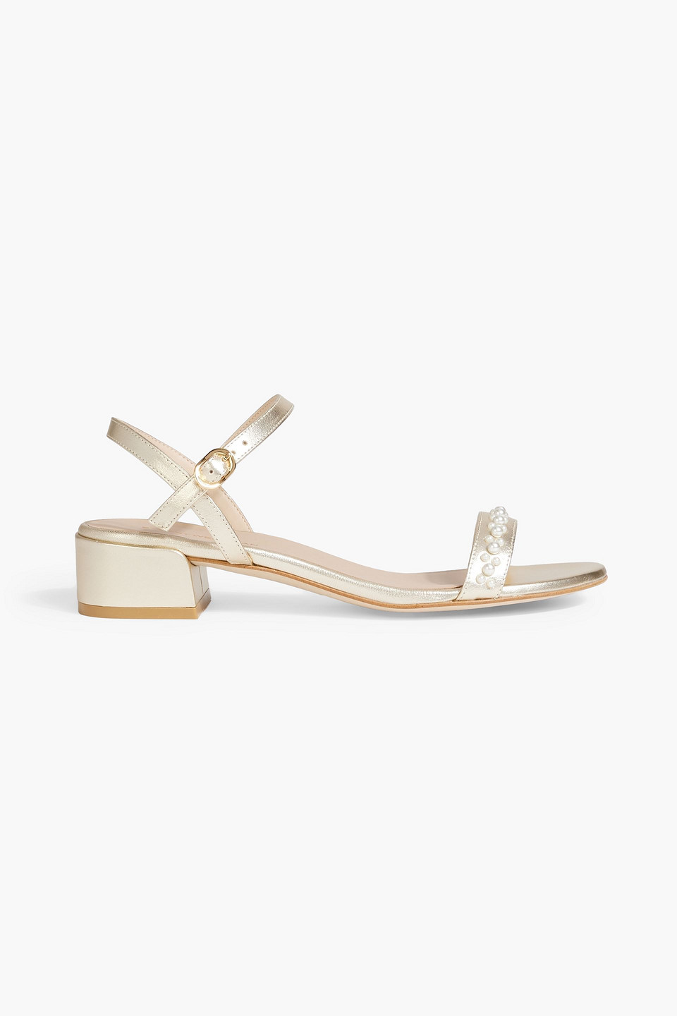 Stuart Weitzman Dancer 35 Faux Pearl-embellished Metallic Leather Sandals