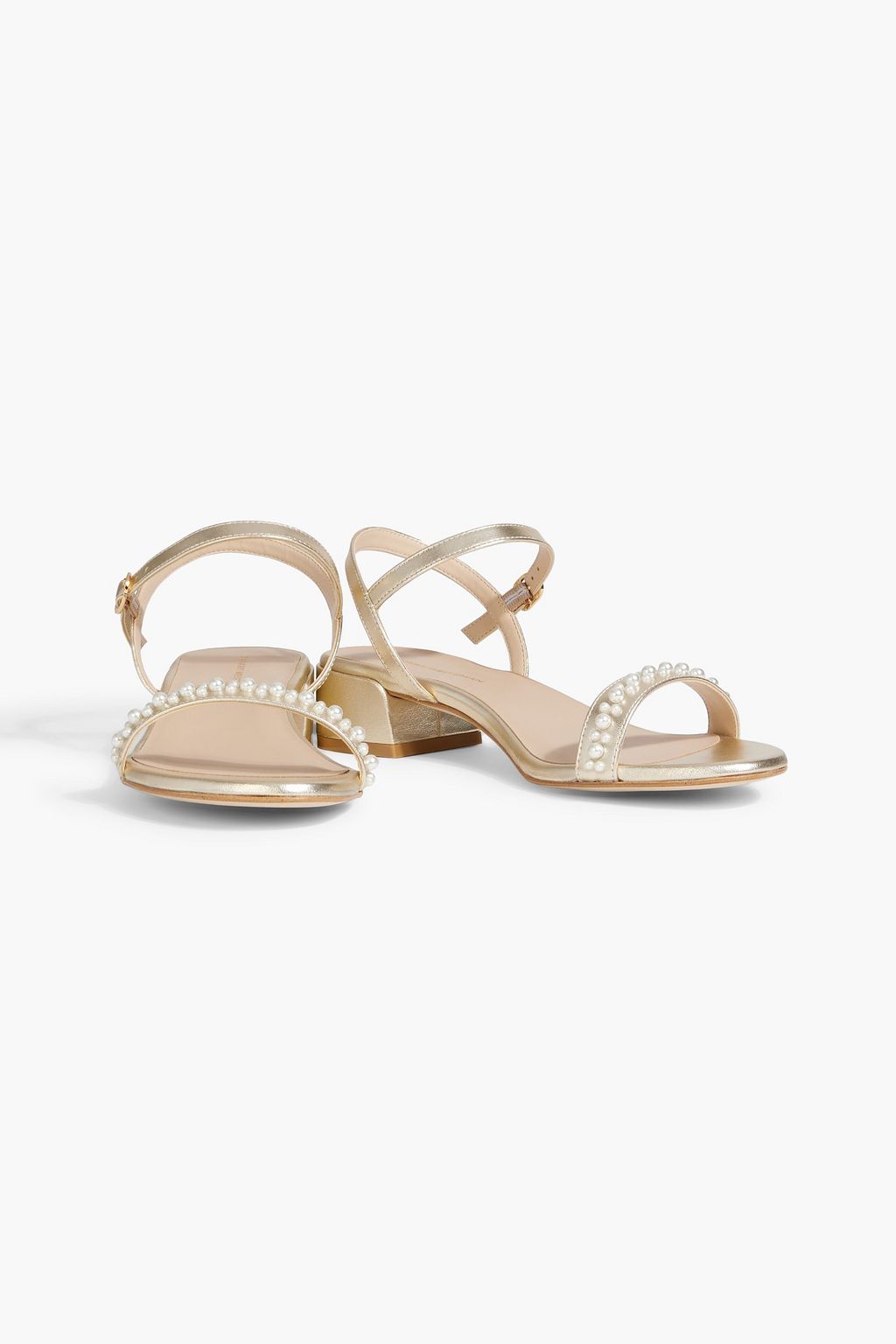 STUART WEITZMAN Dancer 35 faux pearl-embellished metallic leather sandals