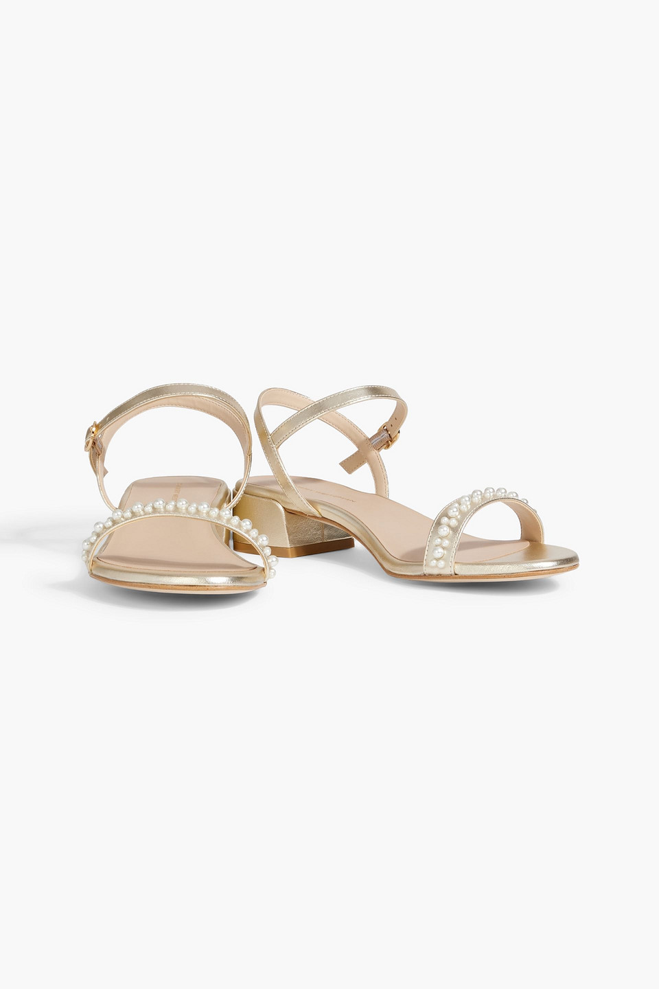 Stuart Weitzman Dancer 35 Faux Pearl-embellished Metallic Leather Sandals