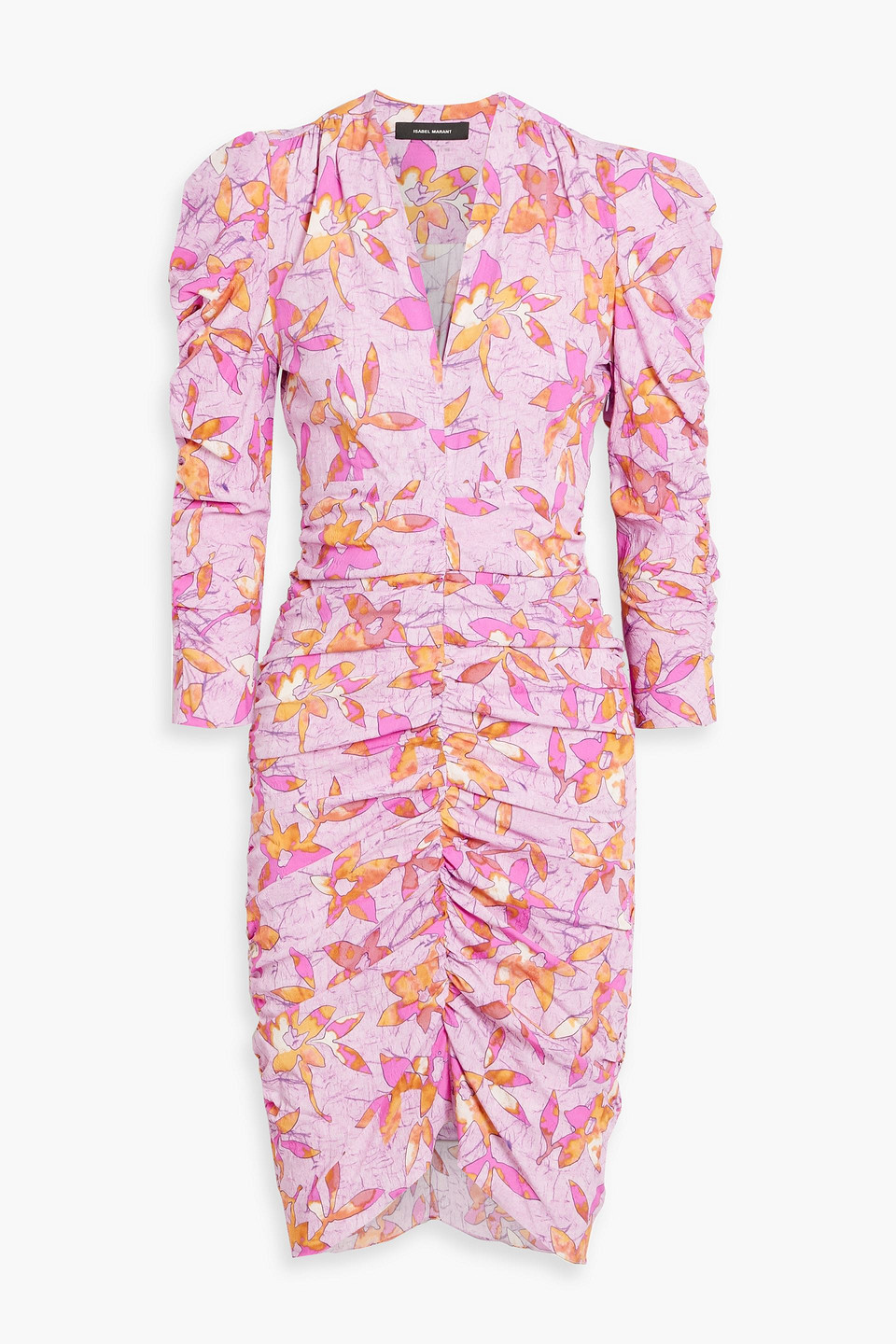 Isabel Marant Celina Ruched Printed Crepe Dress In Purple