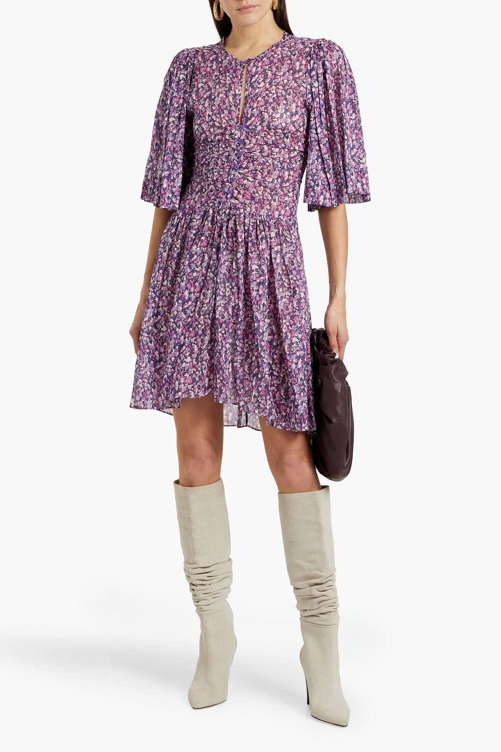 MARANT ÉTOILE Larili ruched printed cotton-voile mini dress